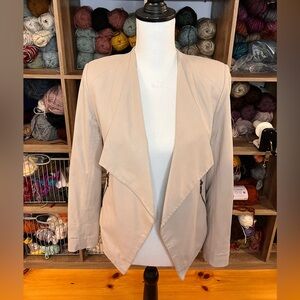 Vintage My Tribe Beige Leather Open Front Jacket Size Small